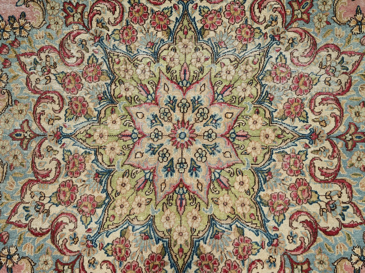 Kerman Vintage hand-knotted wool rug in Pink & Green, 12'4" x 18'4" — SKU O02544 (view 9)