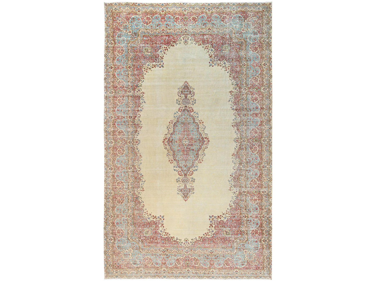 Kerman Vintage hand-knotted wool rug in Ivory & Light Blue, 11'8" x 19'5" — SKU O02545