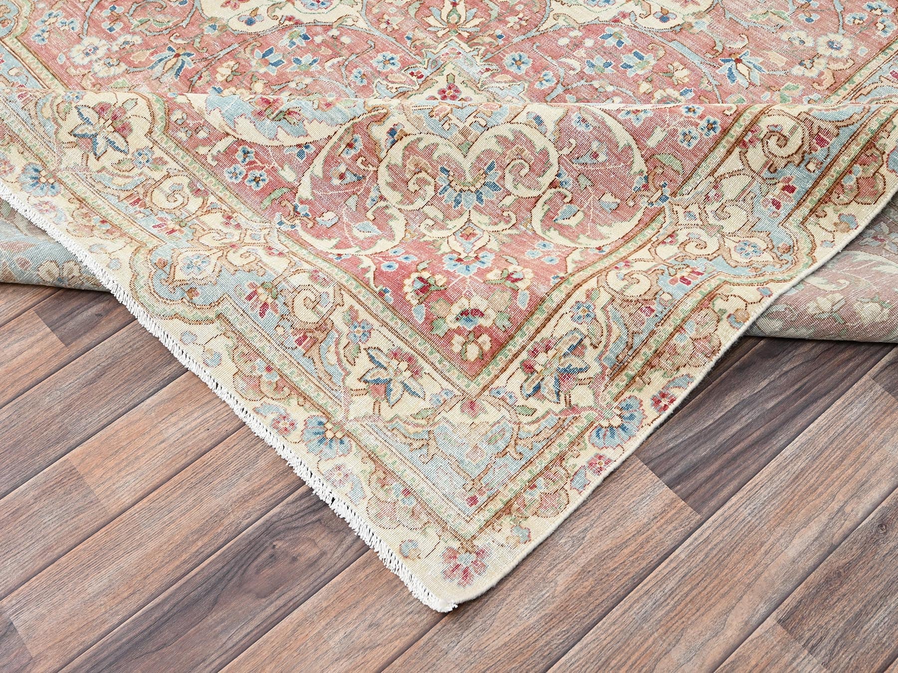 Kerman Vintage hand-knotted wool rug in Ivory & Light Blue, 11'8" x 19'5" — SKU O02545 (view 7)