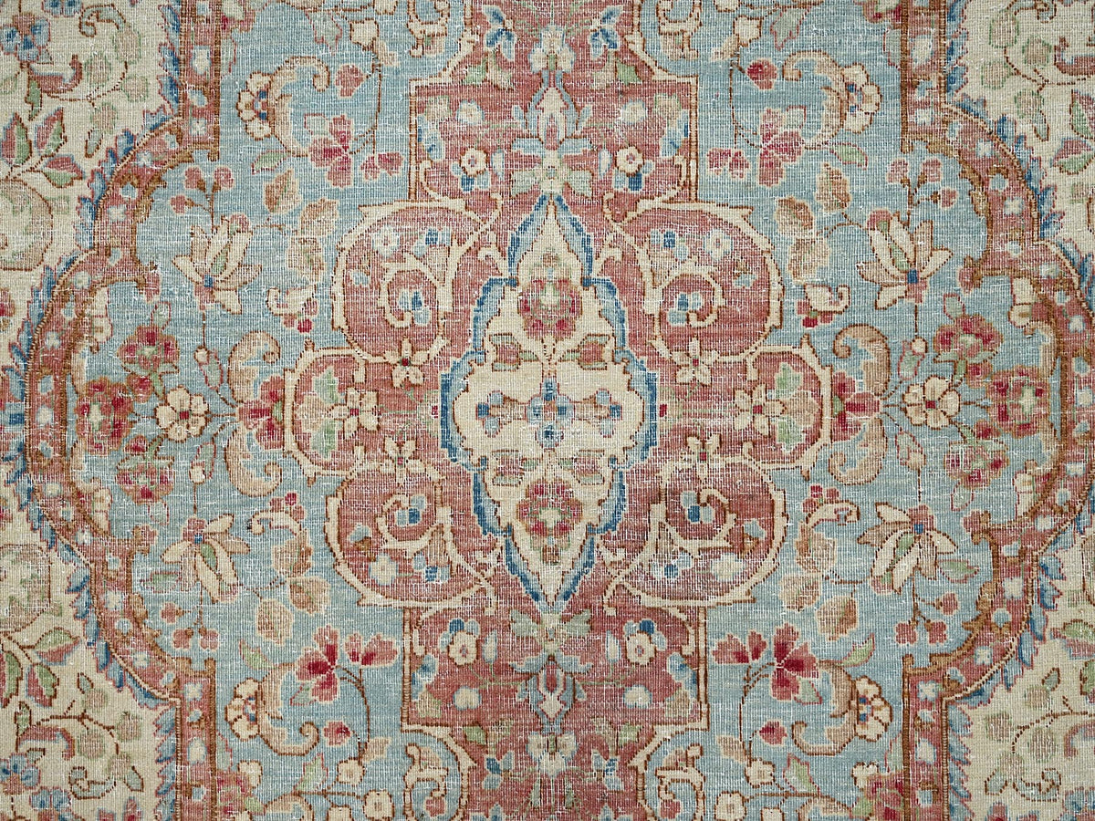 Kerman Vintage hand-knotted wool rug in Ivory & Light Blue, 11'8" x 19'5" — SKU O02545 (view 9)