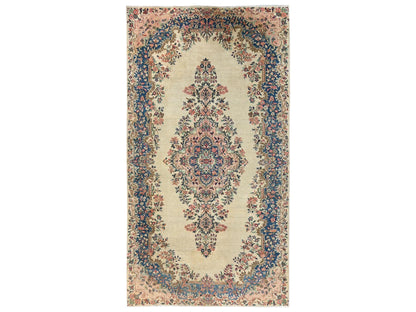 Kerman Vintage hand-knotted wool runner in Ivory & Blue, 5'11" x 11'5" — SKU O02551