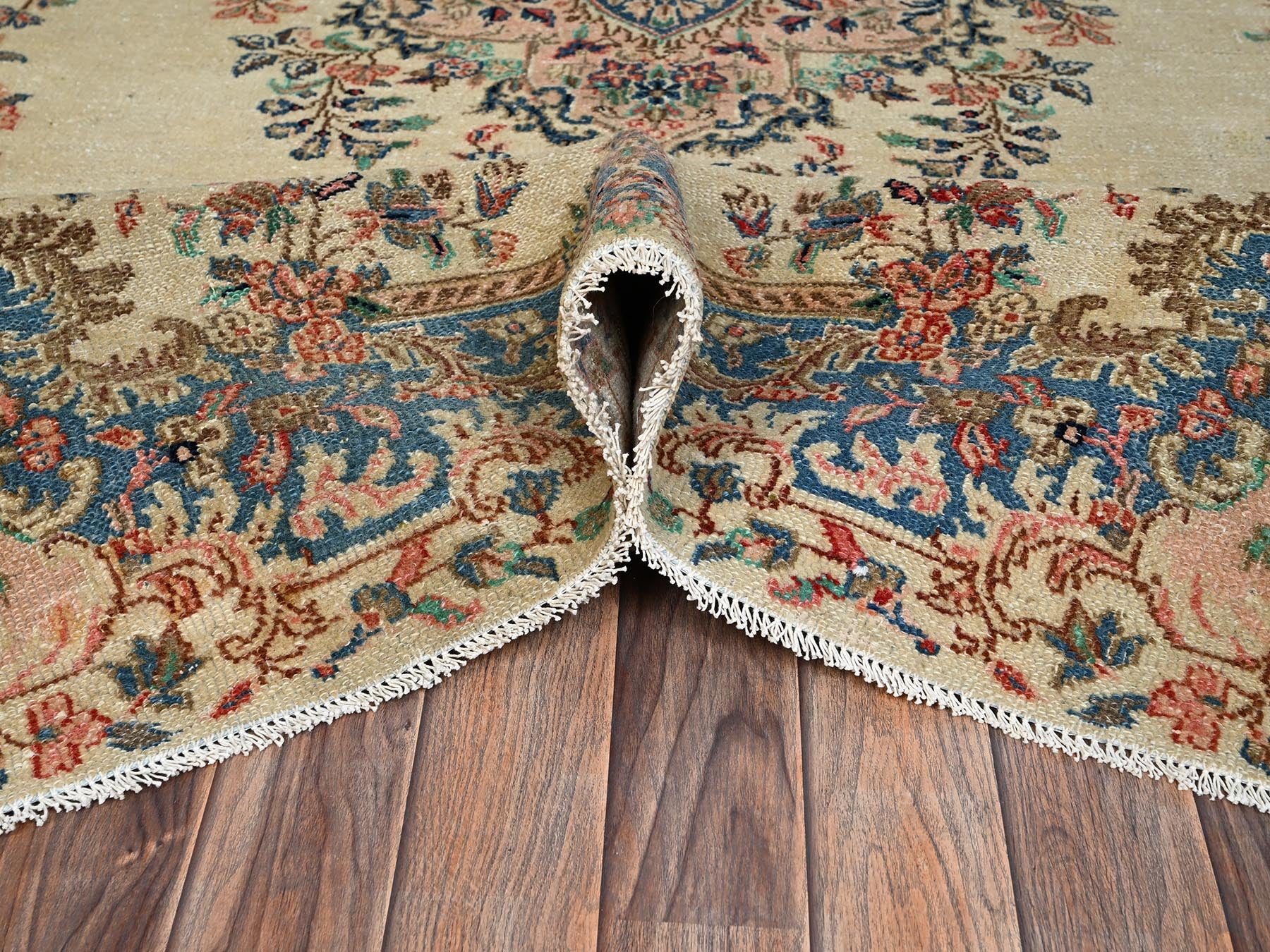 Kerman Vintage hand-knotted wool runner in Ivory & Blue, 5'11" x 11'5" — SKU O02551 (view 6)
