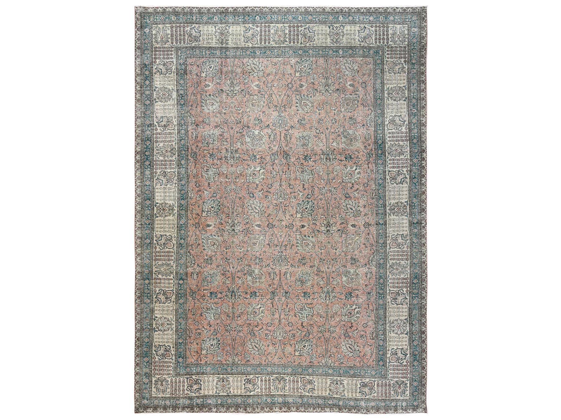 Tabriz Antique hand-knotted wool rug in Pink & Ivory, 11'5" x 16' — SKU O02552