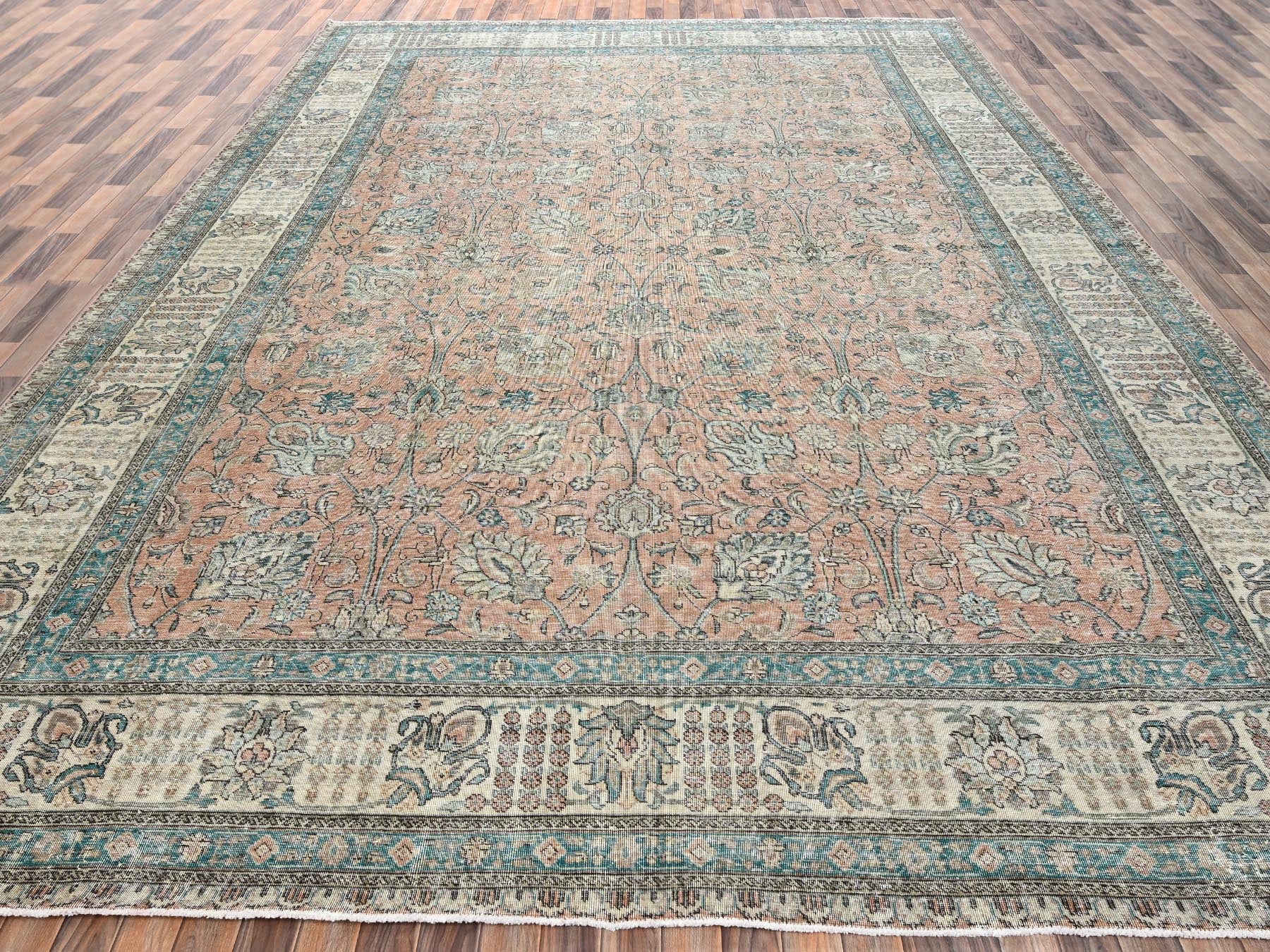 Tabriz Antique hand-knotted wool rug in Pink & Ivory, 11'5" x 16' — SKU O02552 (view 2)