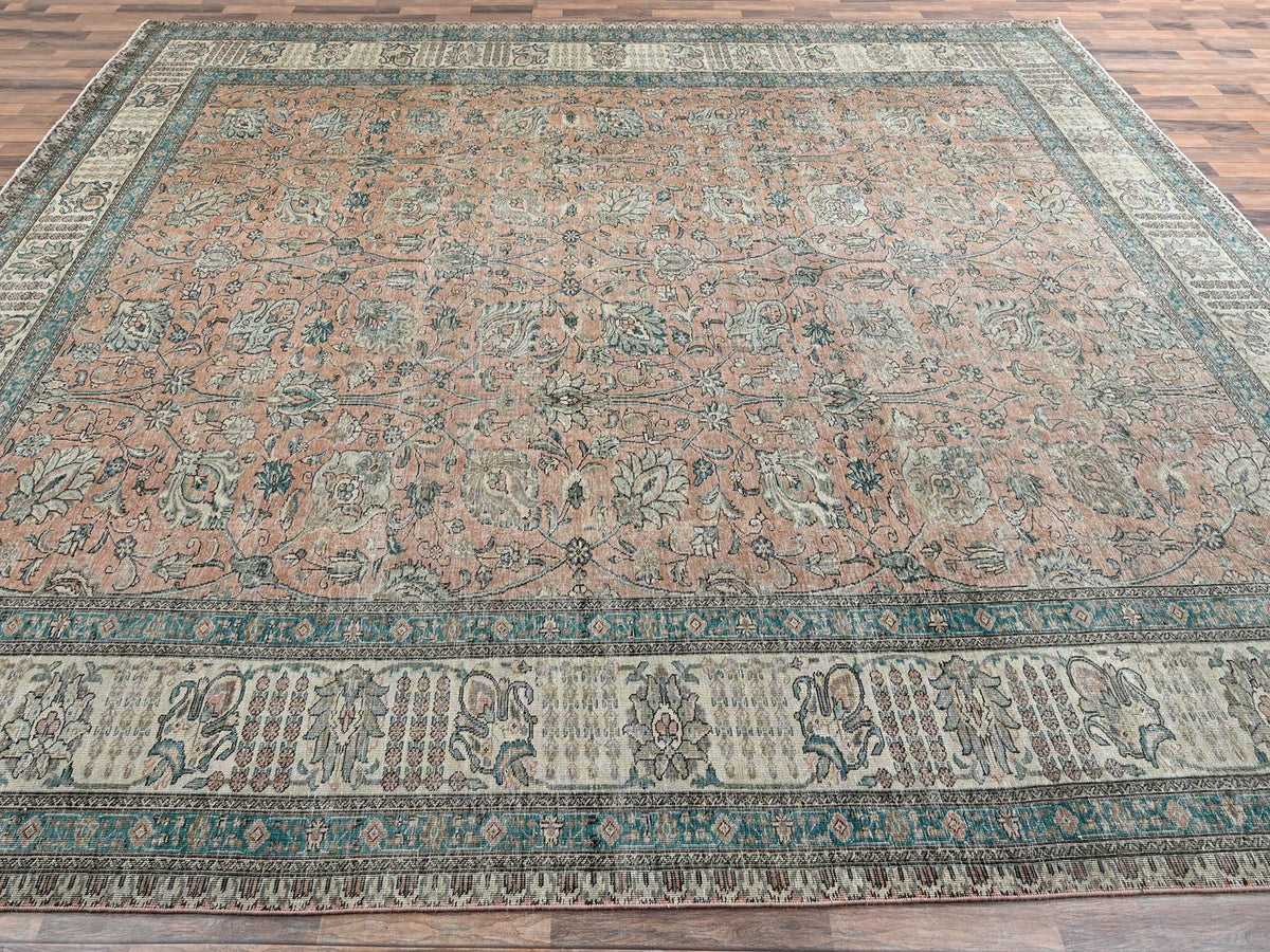 Tabriz Antique hand-knotted wool rug in Pink & Ivory, 11'5" x 16' — SKU O02552 (view 4)