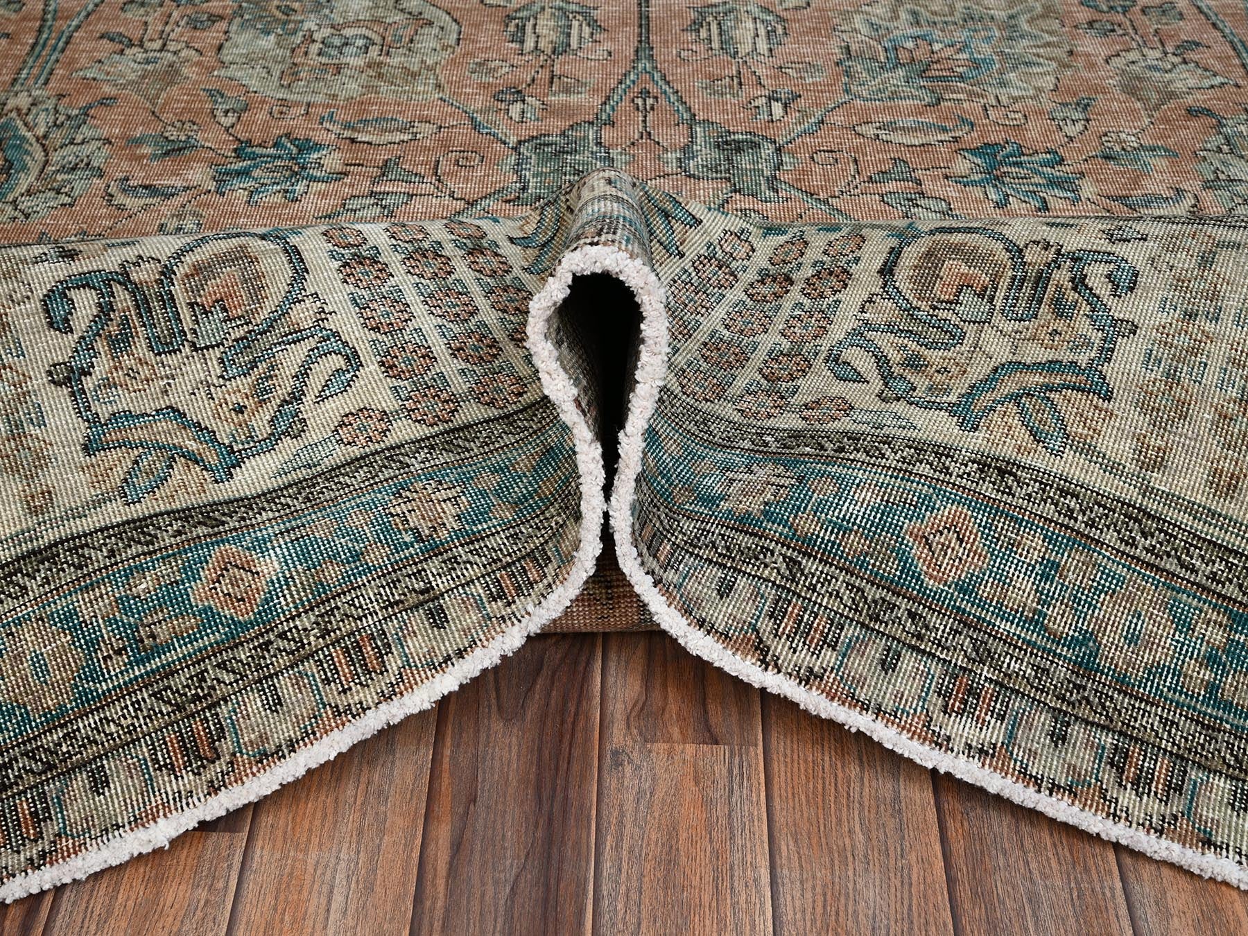 Tabriz Antique hand-knotted wool rug in Pink & Ivory, 11'5" x 16' — SKU O02552 (view 6)