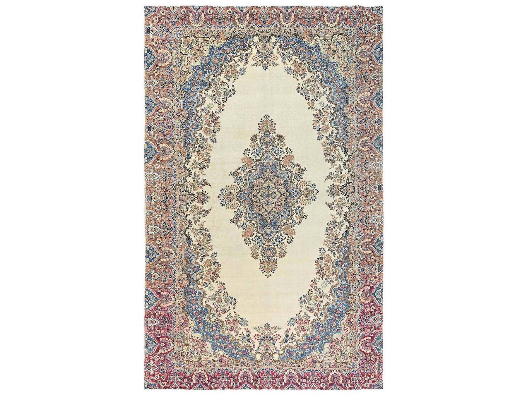 Kerman Vintage hand-knotted wool rug in Ivory & Red, 10'2" x 15'10" — SKU O02557