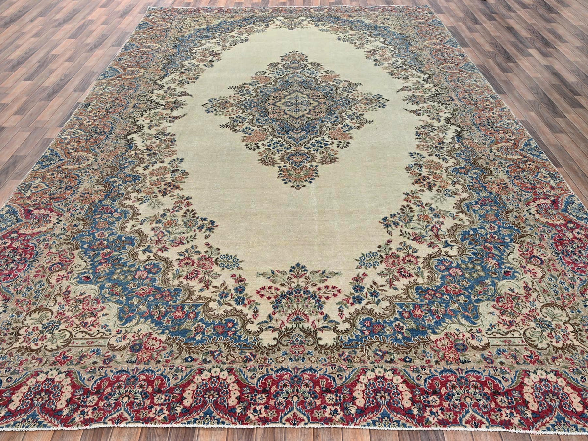 Kerman Vintage hand-knotted wool rug in Ivory & Red, 10'2" x 15'10" — SKU O02557 (view 2)