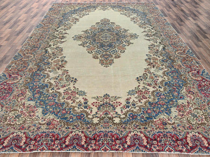 Kerman Vintage hand-knotted wool rug in Ivory & Red, 10'2" x 15'10" — SKU O02557 (view 2)