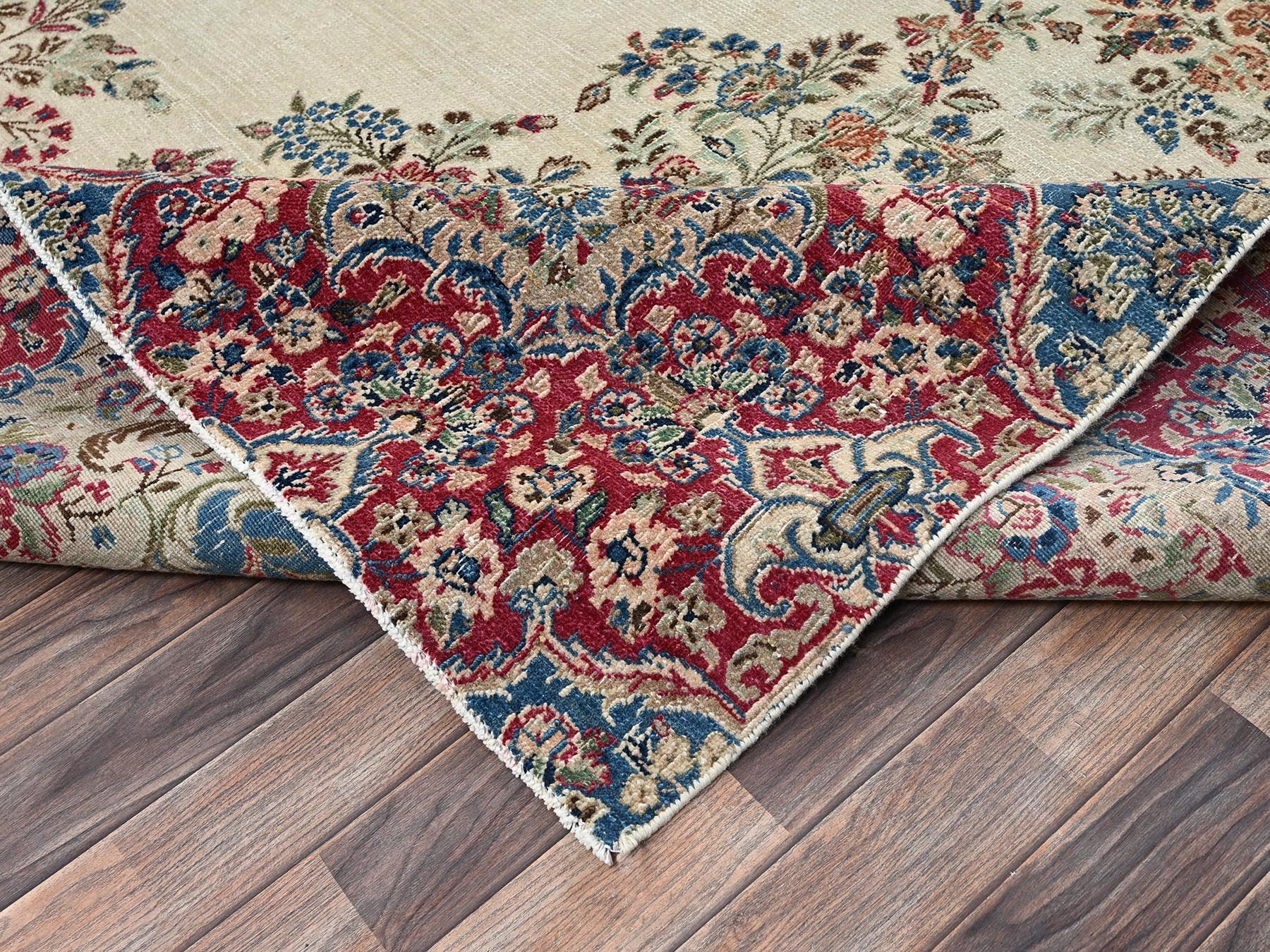 Kerman Vintage hand-knotted wool rug in Ivory & Red, 10'2" x 15'10" — SKU O02557 (view 7)