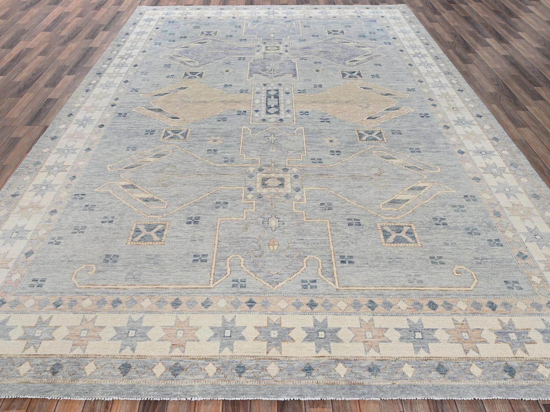 Grey 9'11" x 14'1" Oushak And Peshawar Hand knotted Wool Rug - Sku: O02560