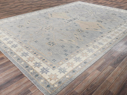 Oushak hand-knotted wool rug in Gray & Ivory, 9'11" x 14'1" — SKU O02560 (view 3)