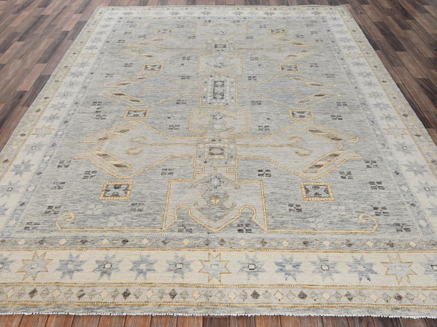 Grey 8'0" x 10'2" Oushak And Peshawar Hand knotted Wool Rug - Sku: O02561