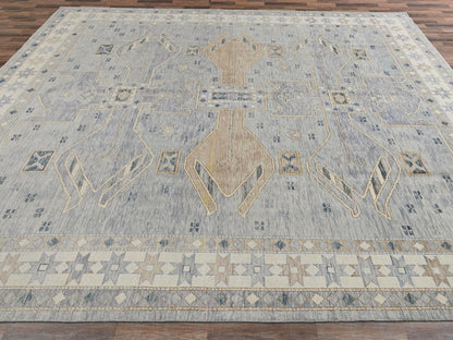 Grey 11'8" x 14'11" Oushak And Peshawar Hand knotted Wool Rug - Sku: O02562