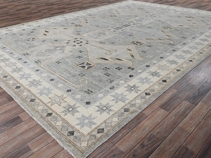 Grey 9'9" x 13'10" Oushak And Peshawar Hand knotted Wool Rug - Sku: O02563