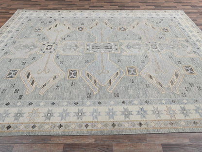 Grey 9'9" x 13'10" Oushak And Peshawar Hand knotted Wool Rug - Sku: O02563