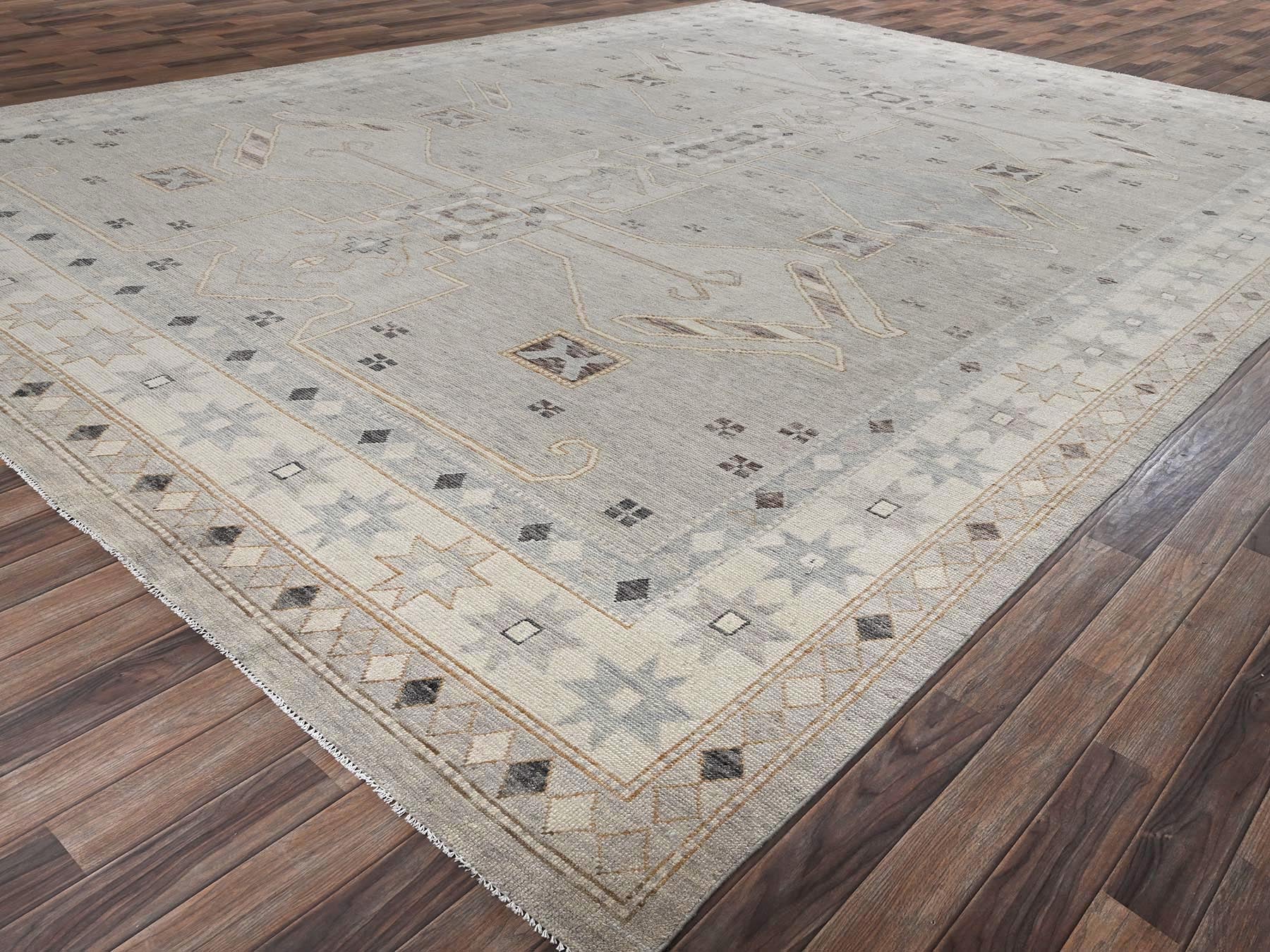 Oushak hand-knotted wool rug in Gray & Ivory, 11'6" x 14'10" — SKU O02565 (view 3)