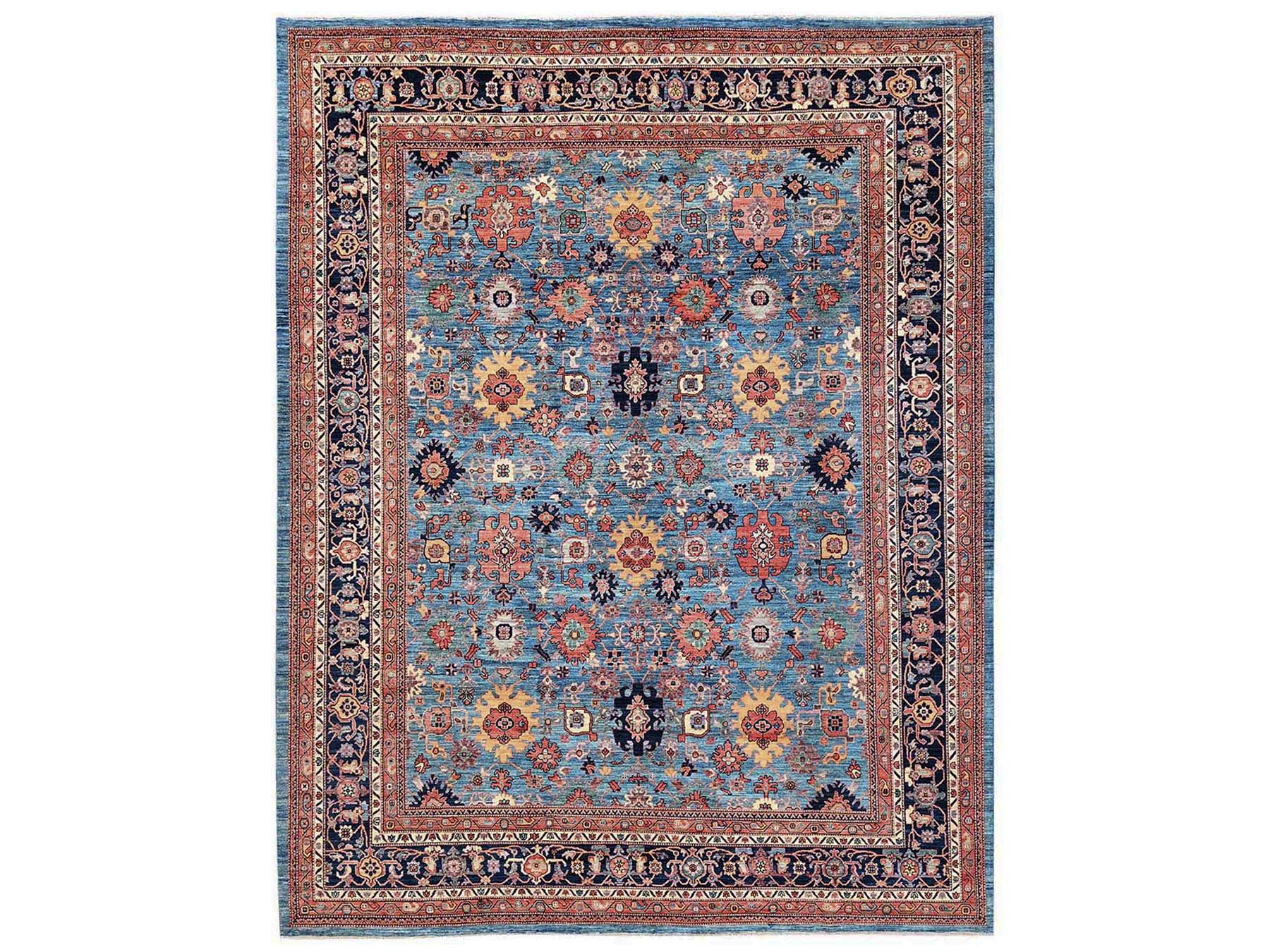 Blue 12'1" x 14'9" Tribal & Geometric Hand knotted Wool Rug - Sku: O02566