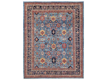 Blue 12'1" x 14'9" Tribal & Geometric Hand knotted Wool Rug - Sku: O02566