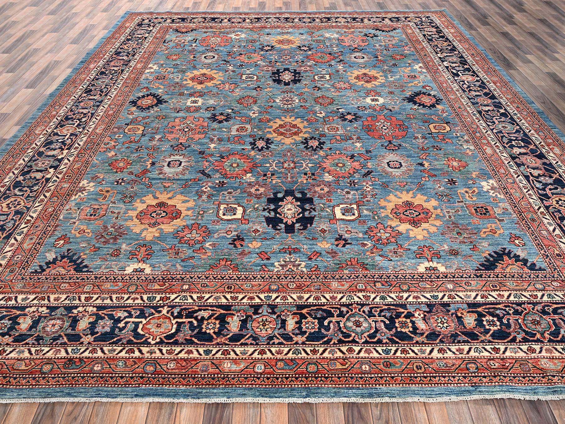Blue 12'1" x 14'9" Tribal & Geometric Hand knotted Wool Rug - Sku: O02566