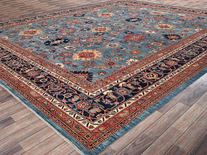 Blue 12'1" x 14'9" Tribal & Geometric Hand knotted Wool Rug - Sku: O02566