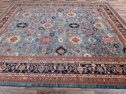 Blue 12'1" x 14'9" Tribal & Geometric Hand knotted Wool Rug - Sku: O02566
