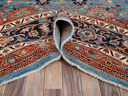 Blue 12'1" x 14'9" Tribal & Geometric Hand knotted Wool Rug - Sku: O02566