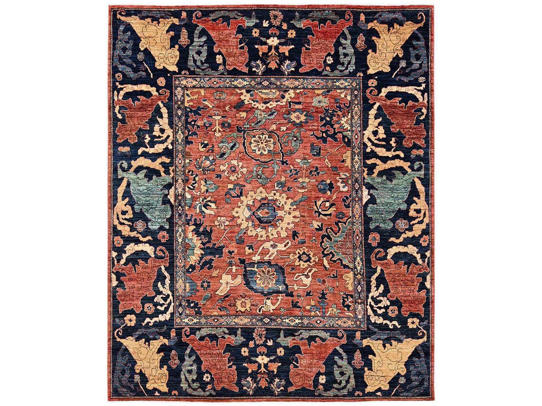 Tribal Tribal & Geometric hand-knotted wool rug in Orange & Midnight Blue, 8' x 9'9" — SKU O02567