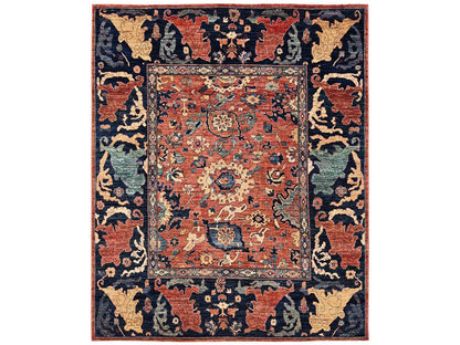 Tribal Tribal & Geometric hand-knotted wool rug in Orange & Midnight Blue, 8' x 9'9" — SKU O02567