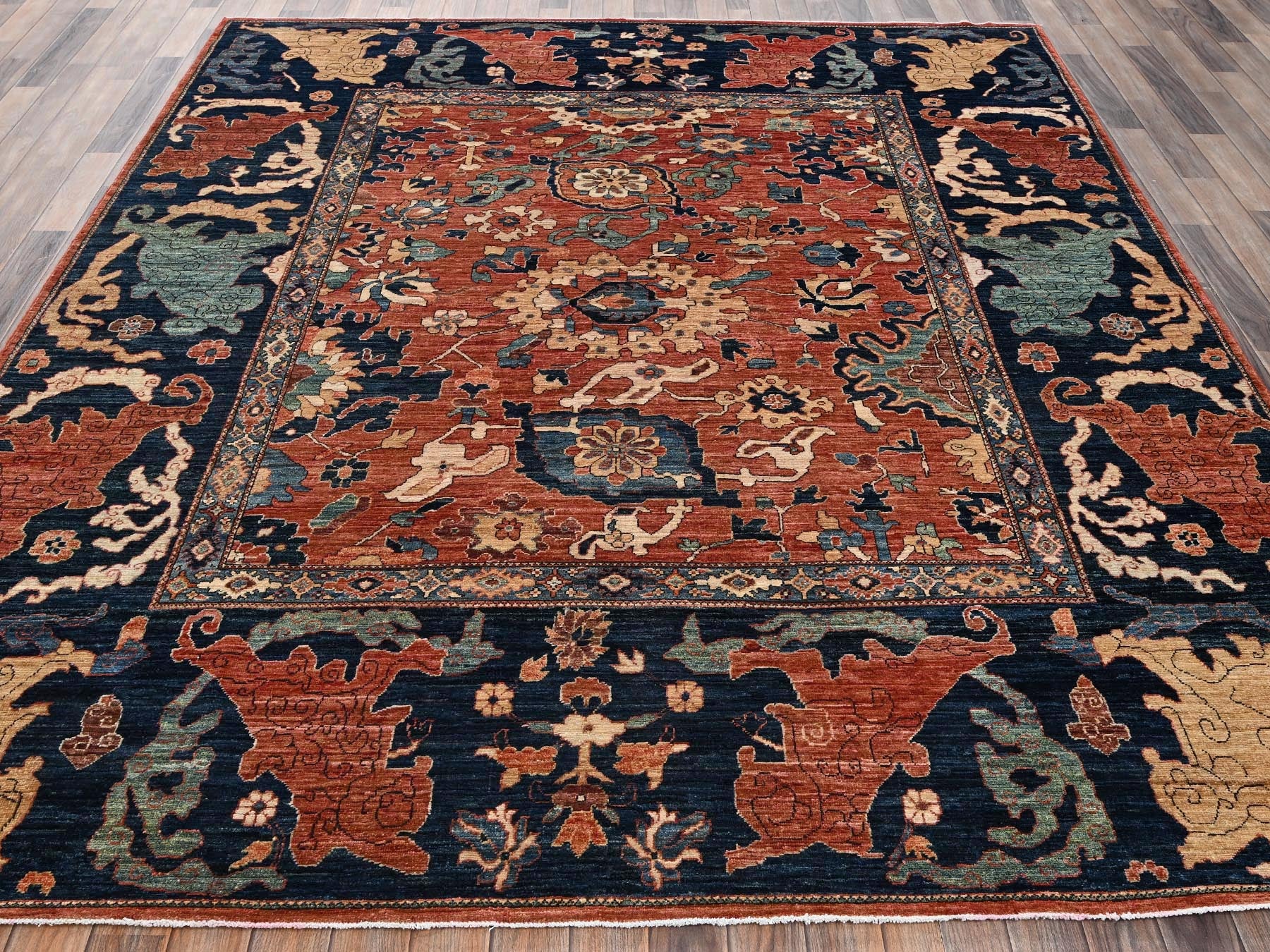 Orange 8'0" x 9'9" Tribal & Geometric Hand knotted Wool Rug - Sku: O02567