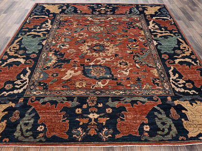 Tribal Tribal & Geometric hand-knotted wool rug in Orange & Midnight Blue, 8' x 9'9" — SKU O02567 (view 2)