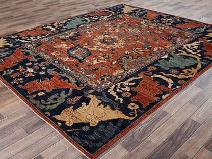Tribal Tribal & Geometric hand-knotted wool rug in Orange & Midnight Blue, 8' x 9'9" — SKU O02567 (view 3)
