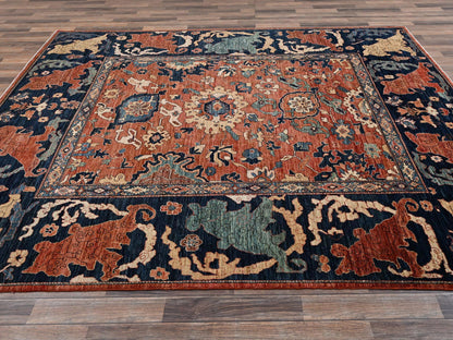 Orange 8'0" x 9'9" Tribal & Geometric Hand knotted Wool Rug - Sku: O02567