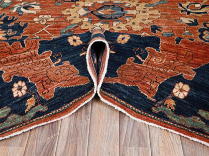 Tribal Tribal & Geometric hand-knotted wool rug in Orange & Midnight Blue, 8' x 9'9" — SKU O02567 (view 6)