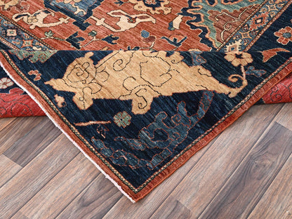Tribal Tribal & Geometric hand-knotted wool rug in Orange & Midnight Blue, 8' x 9'9" — SKU O02567 (view 7)