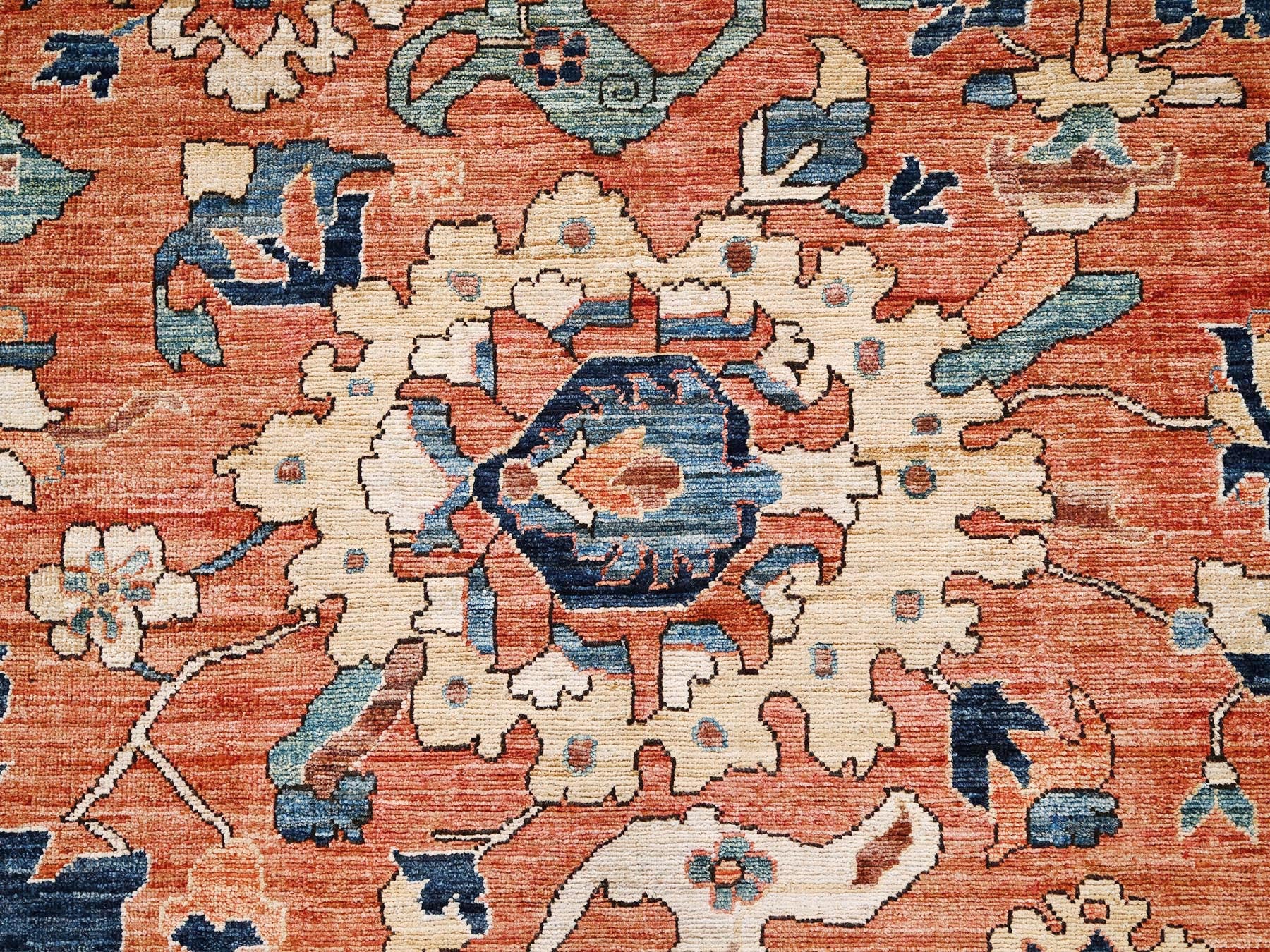Tribal Tribal & Geometric hand-knotted wool rug in Orange & Midnight Blue, 8' x 9'9" — SKU O02567 (view 9)