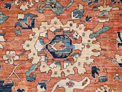 Tribal Tribal & Geometric hand-knotted wool rug in Orange & Midnight Blue, 8' x 9'9" — SKU O02567 (view 9)