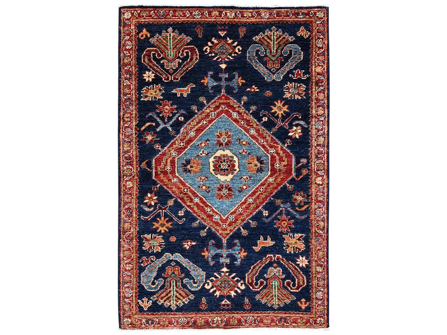Blue 3'1" x 5'1" Tribal & Geometric Hand knotted Wool Rug - Sku: O02568