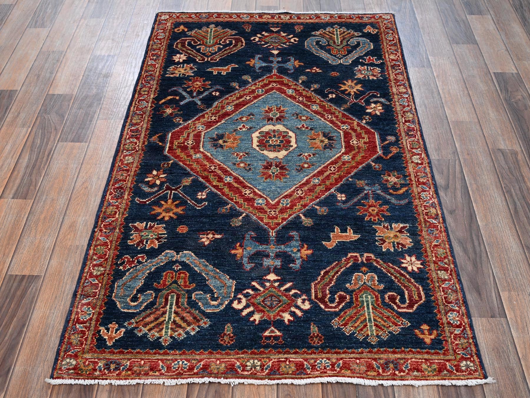 Blue 3'1" x 5'1" Tribal & Geometric Hand knotted Wool Rug - Sku: O02568