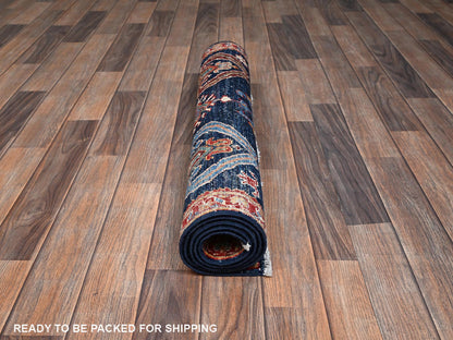 Blue 3'1" x 5'1" Tribal & Geometric Hand knotted Wool Rug - Sku: O02568