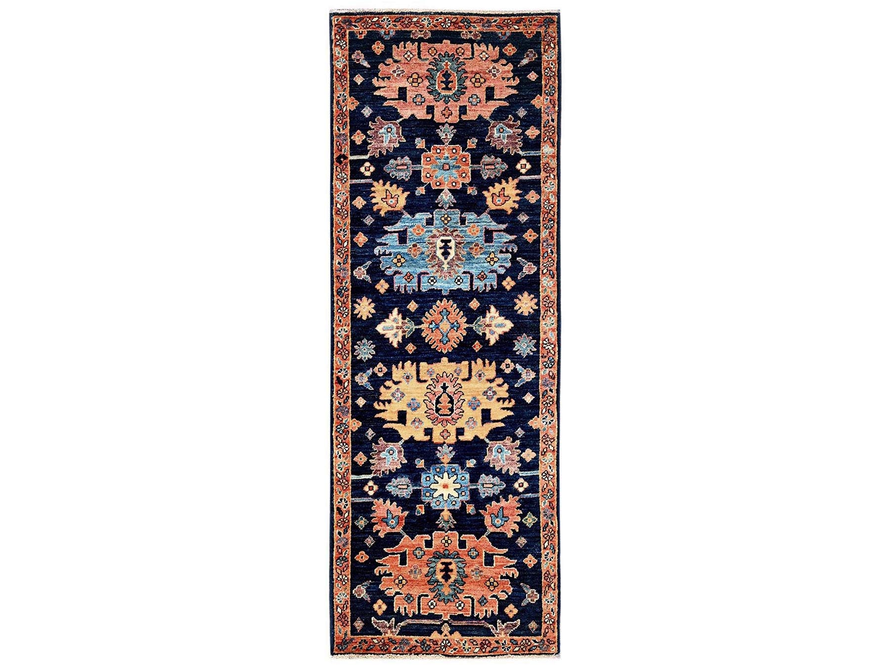 Heriz Tribal hand-knotted wool runner in Blue, 2'2" x 6'1", SKU O02569