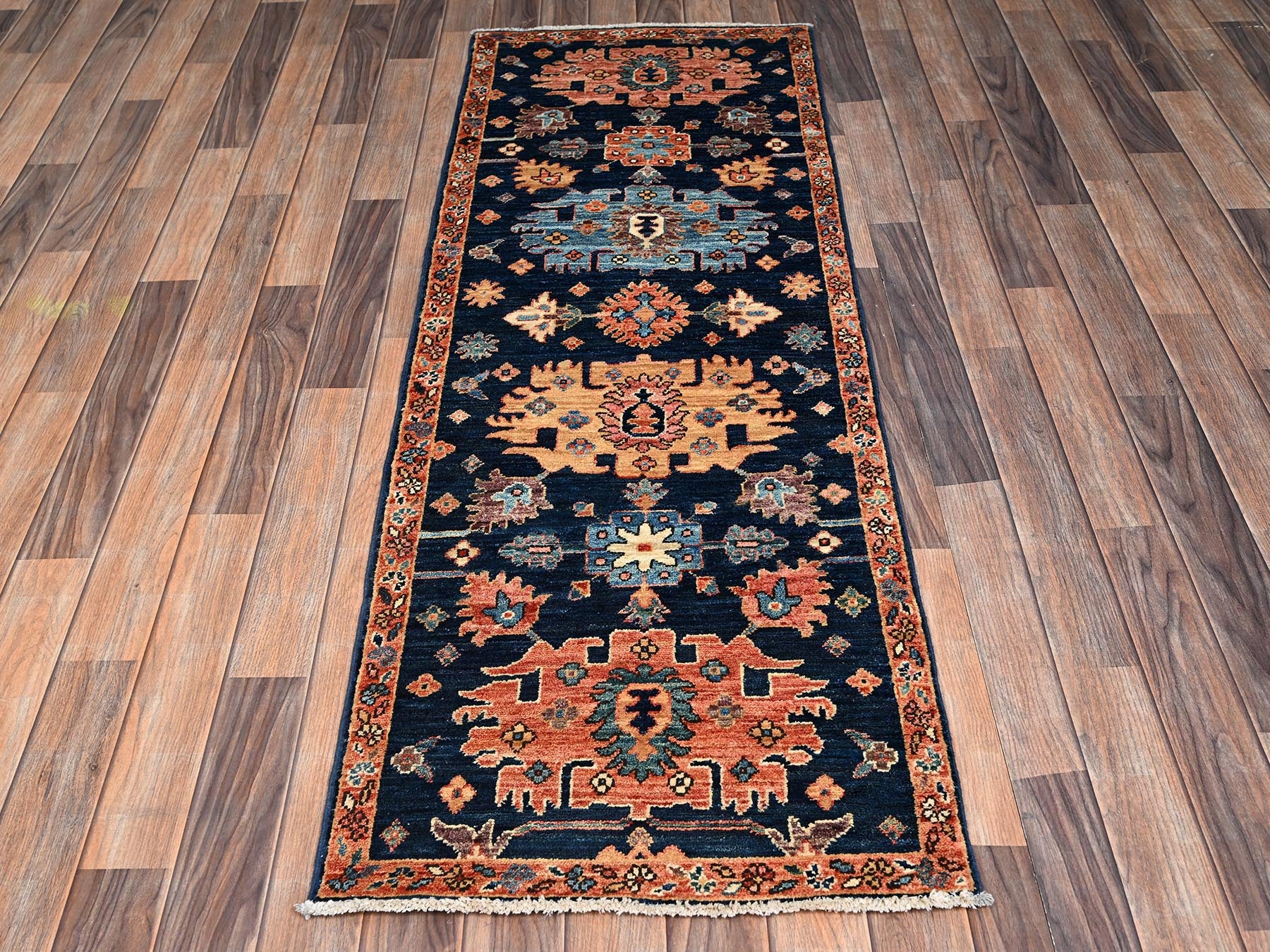 Heriz Tribal hand-knotted wool runner in Blue, 2'2" x 6'1", SKU O02569