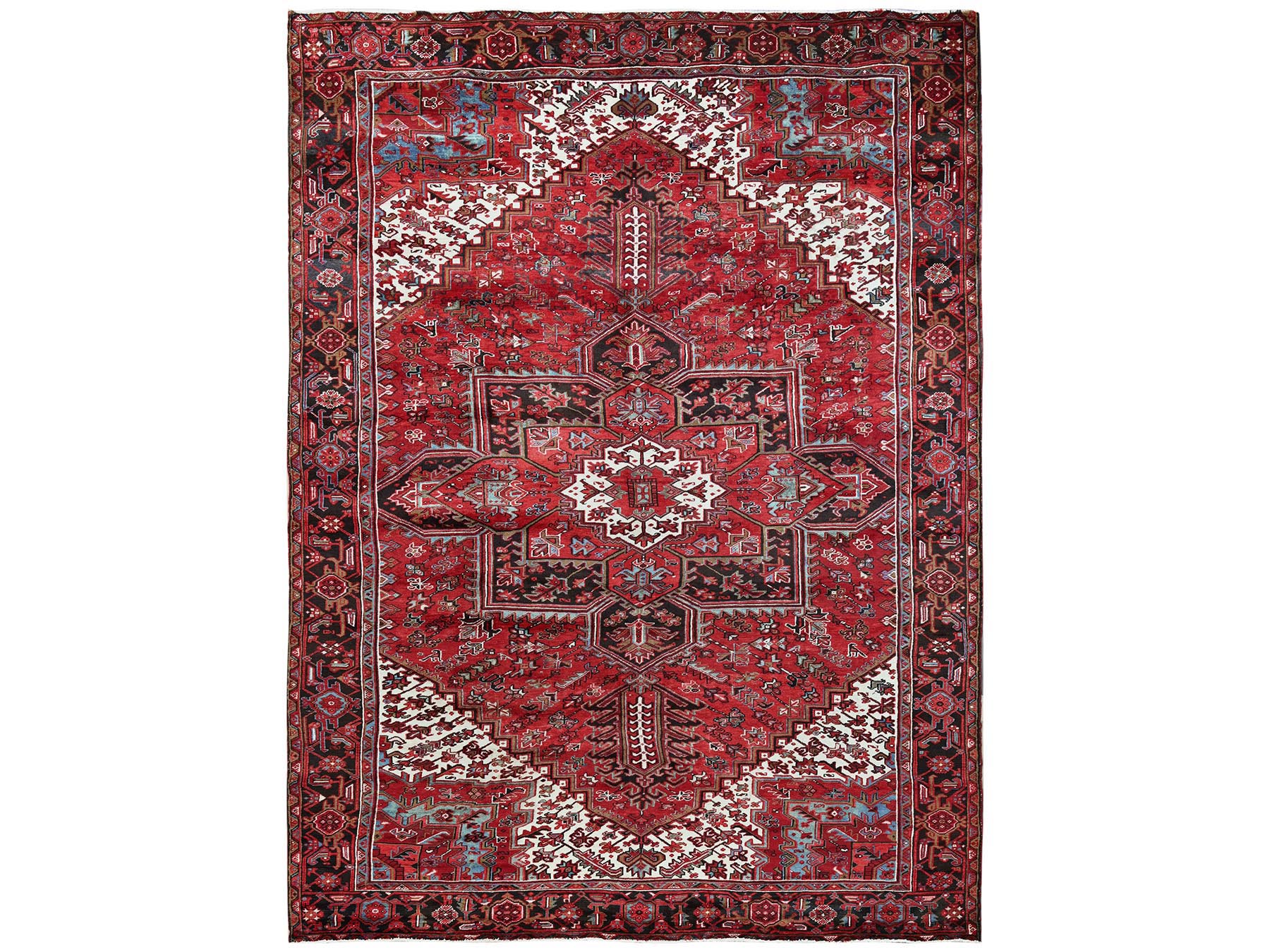 Heriz Heriz hand-knotted wool rug in Red & Chocolate Brown, 9'7" x 12'2" — SKU O0256