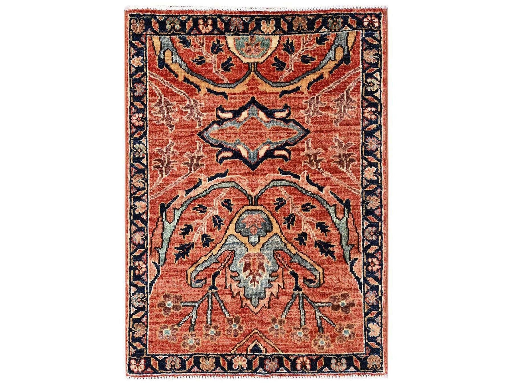 Orange 2'2" x 3'0" Tribal & Geometric Hand knotted Wool Rug - Sku: O02570