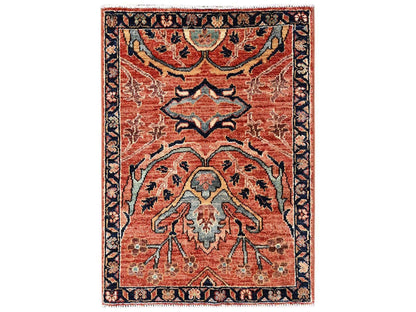 Orange 2'2" x 3'0" Tribal & Geometric Hand knotted Wool Rug - Sku: O02570