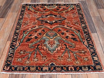 Heriz Tribal & Geometric hand-knotted wool rug in Orange & Midnight Blue, 2'2" x 3' — SKU O02570 (view 2)