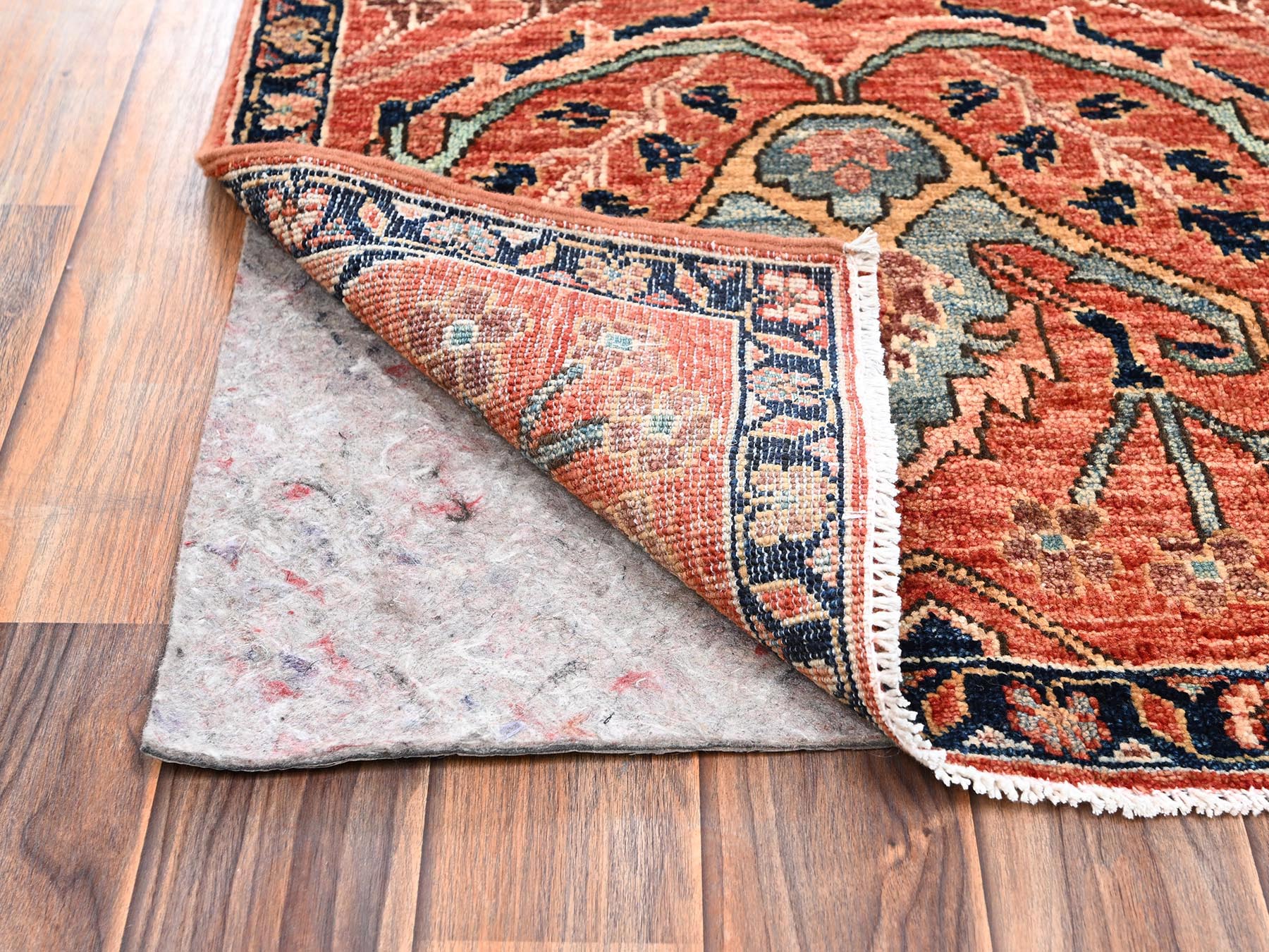 Heriz Tribal & Geometric hand-knotted wool rug in Orange & Midnight Blue, 2'2" x 3' — SKU O02570 (view 3)