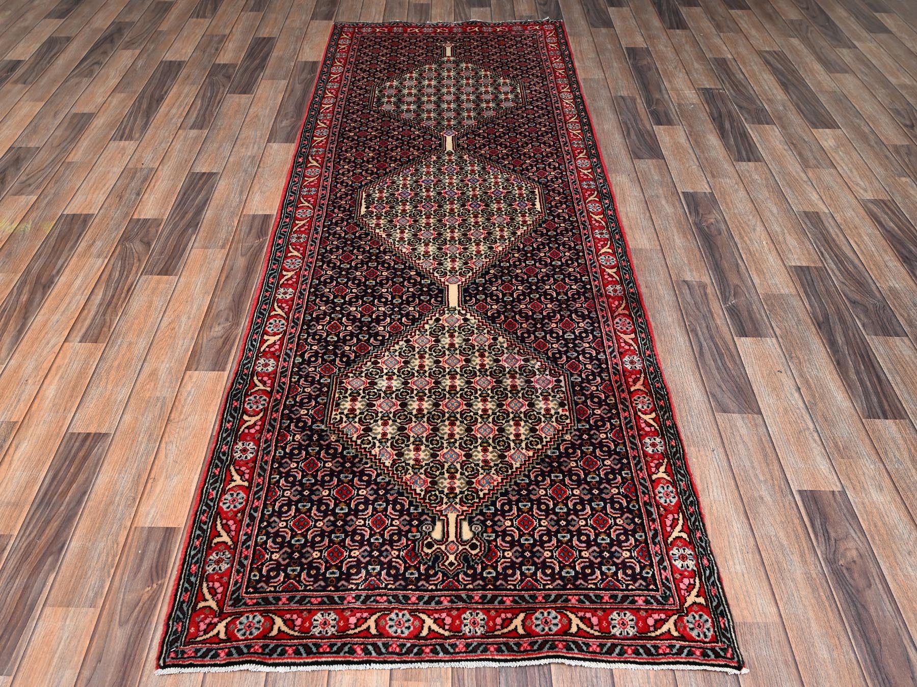 Blue 3'1" x 8'5" Tribal & Geometric Hand knotted Wool Rug - Sku: O02583