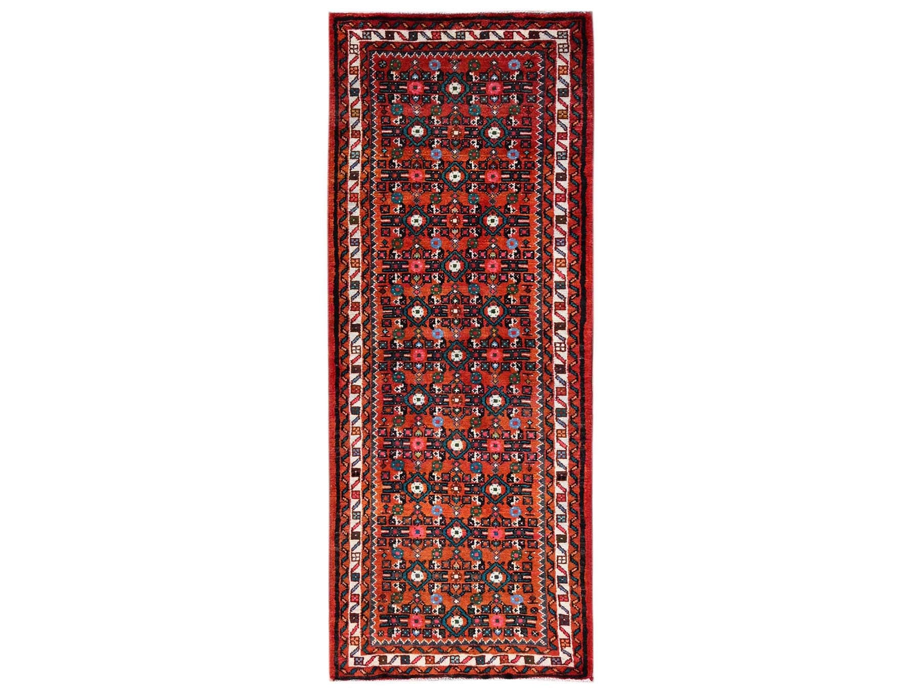 Tribal & Geometric hand-knotted wool runner in Red & Ivory, 2'5" x 6'5" — SKU O02586