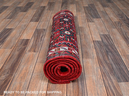 Tribal & Geometric hand-knotted wool runner in Red & Ivory, 2'5" x 6'5" — SKU O02586 (view 5)